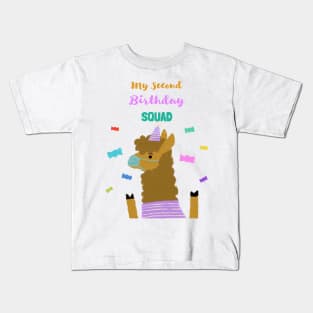 My Second Birthday Squad - Second Birthday quarantined lama with face mask. Kids T-Shirt